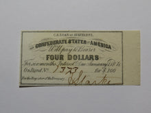 Load image into Gallery viewer, $4 1861 Confederate Bond Coupon Certificate Currency Bank Note Bill UNC