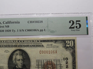 $20 1929 Anaheim California National Currency Bank Note Bill Ch. #10228 VF25 PMG