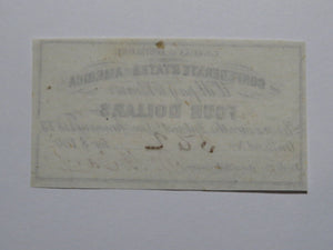 $4 1861 Confederate Bond Coupon Certificate Currency Bank Note Bill UNC