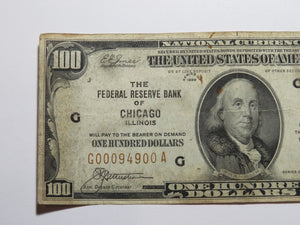 $100 1929 Chicago National Currency Fancy Serial # Federal Reserve Bank Note F++