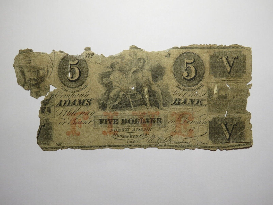$5 1861 North Adams Massachusetts MA Obsolete Currency Bank Note Bill Adams Bank