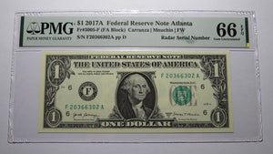 $1 2017 Radar Serial Number Federal Reserve Currency Bank Note Bill PMG UNC66EPQ