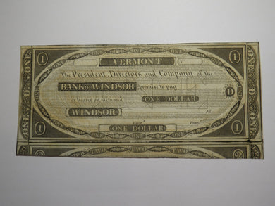 $1 18__ Windsor Vermont VT Obsolete Currency Bank Note Bill Remainder UNC+++