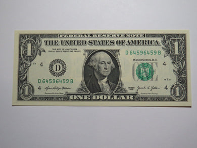 $1 2021 Repeater Serial Number Federal Reserve Currency Bank Note Bill #64596459