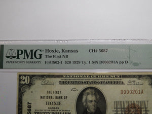 $20 1929 Hoxie Kansas National Currency Bank Note Bill Charter #5687 VF30 PMG
