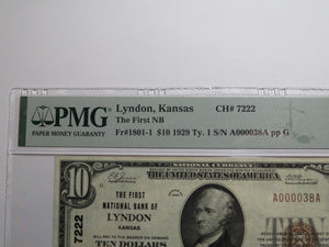 $10 1929 Lyndon Kansas National Currency Bank Note Bill Charter #7222 VF35 PMG