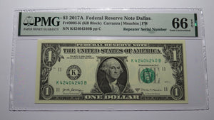 $1 2017 Repeater Serial Number Federal Reserve Currency Bank Note Bill PMG UNC66