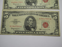 Load image into Gallery viewer, 2 $5 1963 Lincoln Red Seal Legal Tender Currency Notes Bank Bill VF Condition