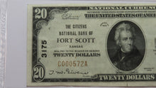 Load image into Gallery viewer, $20 1929 Fort Scott Kansas KS National Currency Bank Note Bill #3175 VF35 PCGS