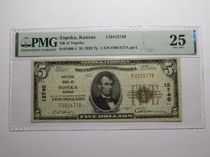 $5 1929 Topeka Kansas KS National Currency Bank Note Bill Ch. #12740 VF25 PMG