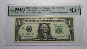 $1 2003 Repeater Serial Number Federal Reserve Currency Bank Note Bill PMG UNC67