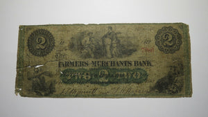 $2 1862 Greensborough Maryland MD Obsolete Currency Bank Note Bill! Farmers!