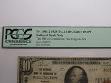 Load image into Gallery viewer, $10 1929 Wellington Kansas National Currency Bank Note Bill Ch #8399 VF20 PCGS