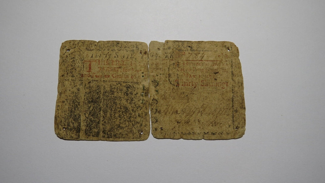 1758 Thirty Shillings New Jersey NJ Colonial Currency Bank Note Bill! 30s RARE!