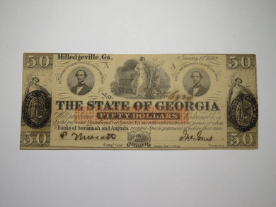$50 1862 Milledgeville Georgia Obsolete Currency Bank Note Bill State of GA UNC