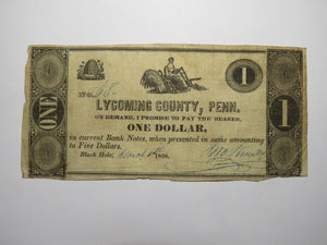 $1 1838 Black Hole Pennsylvania PA Obsolete Currency Bank Note Lycoming County