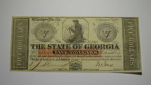 Load image into Gallery viewer, $5 1862 Milledgeville Georgia GA Obsolete Currency Bank Note Bill! State of GA