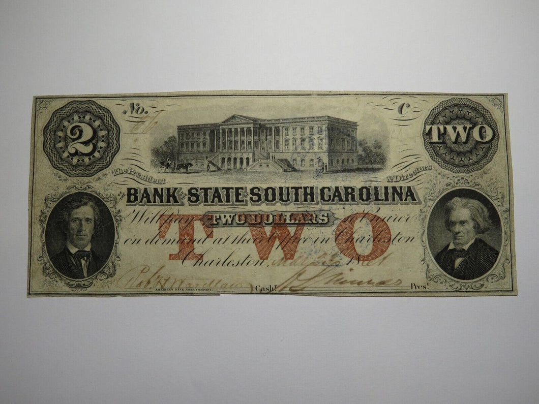 $2 1861 Charleston South Carolina SC Obsolete Currency Bank Note Bill Bank of SC
