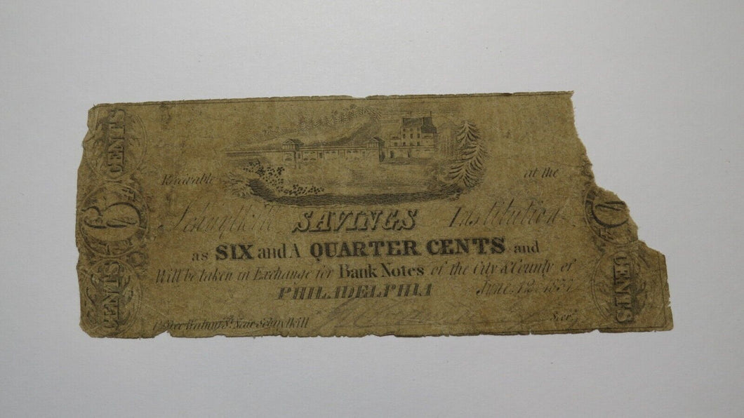 $.06 1837 Philadelphia Pennsylvania PA Obsolete Currency Bank Note Fractional