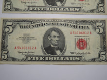 Load image into Gallery viewer, 2 $5 1963 Lincoln Red Seal Legal Tender Currency Notes Bank Bill XF Condition