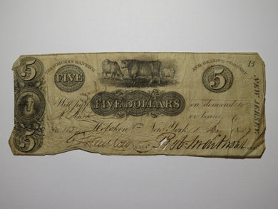 $5 1827 Hoboken New Jersey NJ Obsolete Currency Bank Note Bill Grazing Company