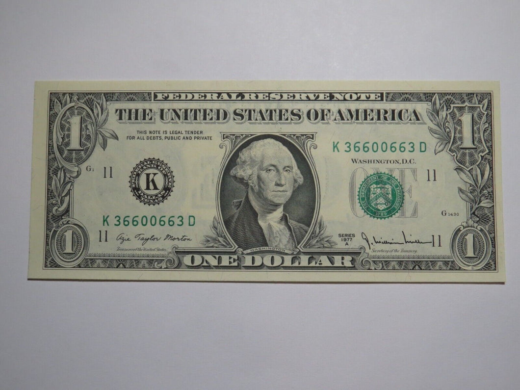 $1 1977 Radar Serial Number Federal Reserve Currency Bank Note Bill UNC 36600663