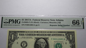 $1 2017 Repeater Serial Number Federal Reserve Currency Bank Note Bill PMG UNC66