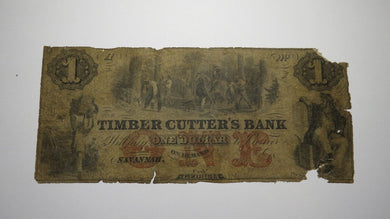 $1 1855 Savannah Georgia GA Obsolete Currency Bank Note Bill! Timber Cutter's