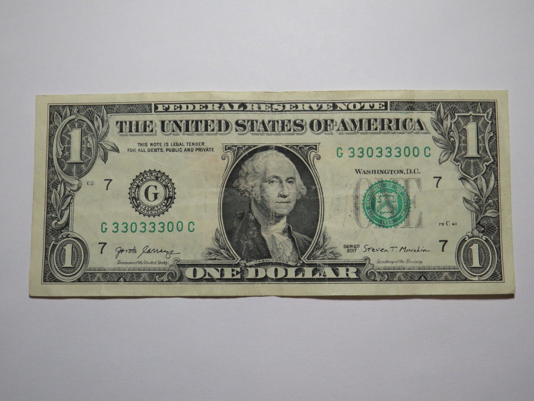$1 2017 Fancy Hybrid Serial Number Federal Reserve Bank Note Bill #33033300