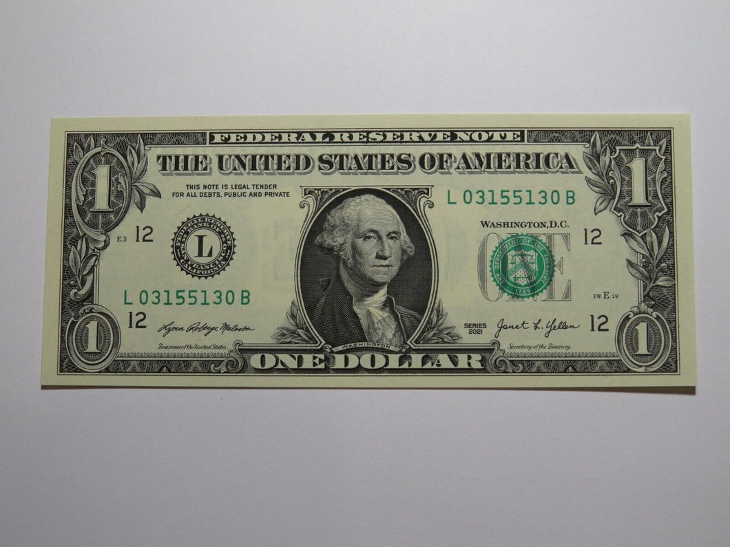 $1 2021 Radar Serial Number Federal Reserve Currency Bank Note Bill UNC++++