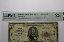 Load image into Gallery viewer, $5 1929 Montour Falls New York National Currency Bank Note Bill #10497 VF25 PMG