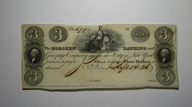 $3 1826 Hoboken New Jersey Obsolete Currency Bank Note Bill Hoboken Banking AU++