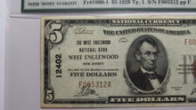 Load image into Gallery viewer, $5 1929 West Englewood New Jersey National Currency Bank Note Bill #12402 XF40