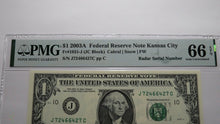 Load image into Gallery viewer, $1 2003 Radar Serial Number Federal Reserve Currency Bank Note Bill PMG UNC66EPQ