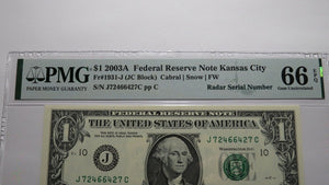 $1 2003 Radar Serial Number Federal Reserve Currency Bank Note Bill PMG UNC66EPQ
