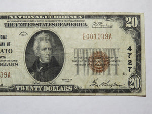 $20 1929 Mankato Minnesota MN National Currency Bank Note Bill Ch. #4727 VF