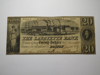 $20 1837 Boston Massachusetts MA Obsolete Currency Bank Note Bill Lafayette Bank