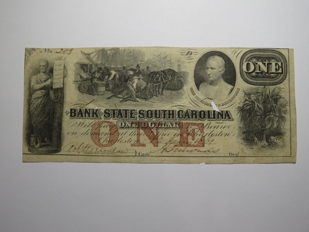$1 1861 Charleston South Carolina SC Obsolete Currency Bank Note Bill Bank of SC