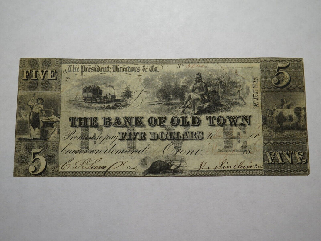 $5 1837 Orono Maine ME Obsolete Currency Bank Note Bill The Bank of Old Town