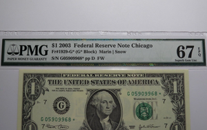 $1 2003 Federal Reserve Star Note Currency Bank Note Bill Choice Gem 67EPQ PMG