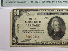 Load image into Gallery viewer, $20 1929 Barnard Kansas KS National Currency Bank Note Bill Ch #8396 VF20 PMG