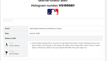 Load image into Gallery viewer, 2020 Hanser Alberto Baltimore Orioles Game Used RBI Double MLB Baseball! 2B Hit