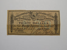 Load image into Gallery viewer, $30 1864 Confederate Bond Coupon Certificate Currency Bank Note Bill RARE!