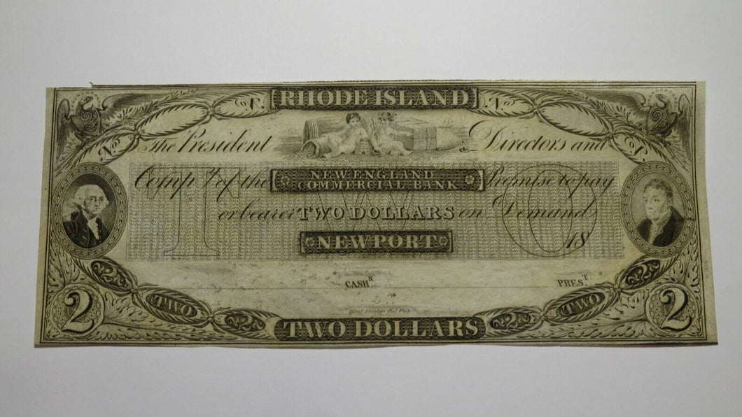 $2 18__ Newport Rhode Island RI Obsolete Currency Bank Note Remainder Bill AU+++