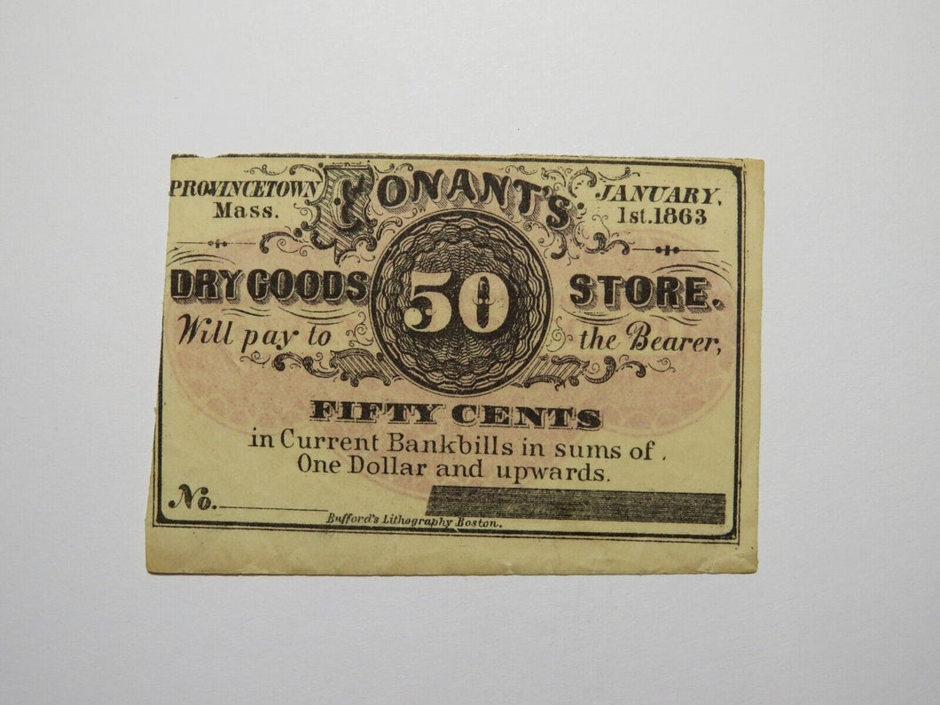 $.50 1863 Provincetown Massachusetts Obsolete Currency Bank Note Bill Conant's