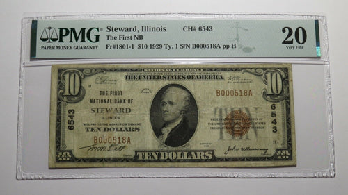 $10 1929 Steward Illinois IL National Currency Bank Note Bill Ch. #6543 VF20 PMG