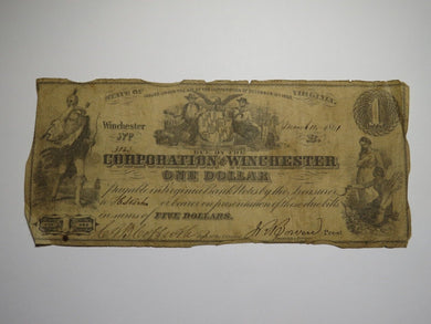 $1 1861 Winchester Virginia Obsolete Currency Bank Note Bill Corp. of Winchester