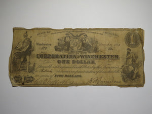 $1 1861 Winchester Virginia Obsolete Currency Bank Note Bill Corp. of Winchester