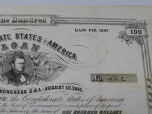 Load image into Gallery viewer, $100 1863 Confederate Bond Certificate Currency Bank Note Bill UNC 14" X 9"