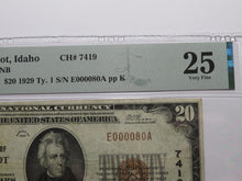 Load image into Gallery viewer, $20 1929 Blackfoot Idaho ID National Currency Bank Note Bill Ch. #7419 VF25 PMG